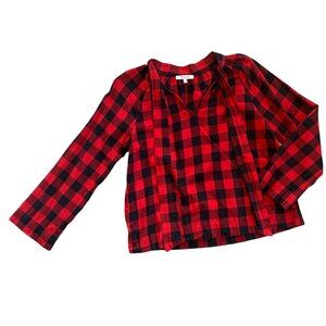Madewell Buffalo Checked Tie Neck Red & Black Top XS